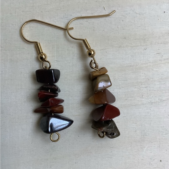 New vintage genuine polished stones earrings - Picture 3 of 4